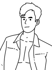 black and white of cute man cartoon for coloring