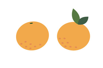 Tangerine or mandarin orange citrus fruit with leaf flat vector color icon for apps and websites