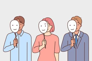 Diverse people holding masks in hands 