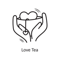  Love Tea vector outline hand draw Icon design illustration. Valentine Symbol on White background EPS 10 File