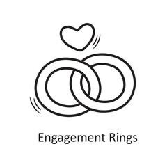 Engagement Rings vector outline hand draw Icon design illustration. Valentine Symbol on White background EPS 10 File