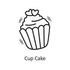 Cup Cake vector outline hand draw Icon design illustration. Valentine Symbol on White background EPS 10 File