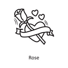 Rose vector outline hand draw Icon design illustration. Valentine Symbol on White background EPS 10 File