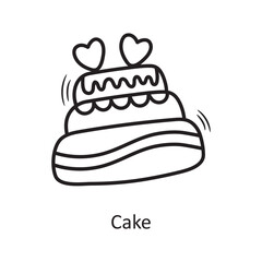 Cake vector outline hand draw Icon design illustration. Valentine Symbol on White background EPS 10 File