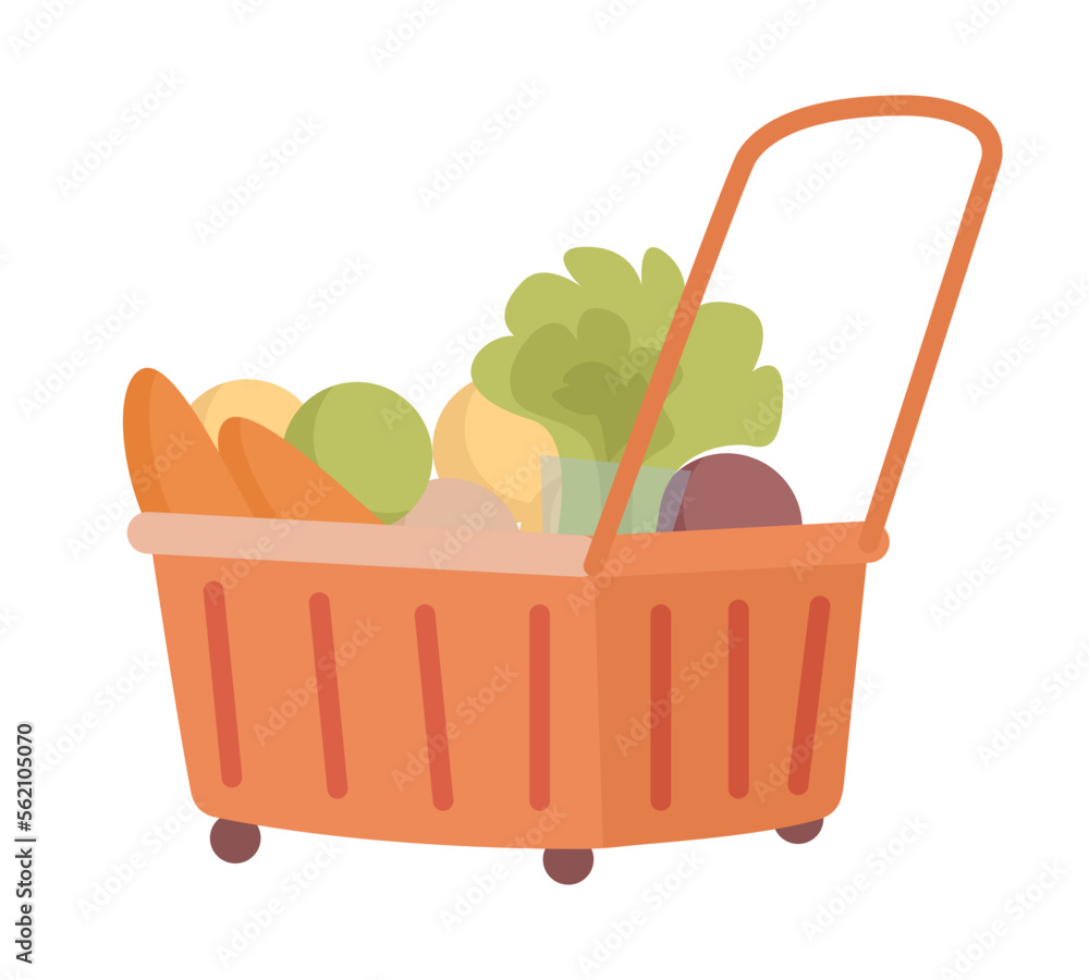 Aufkleber basket cart with vegetables semi flat color vector object. shopping trolley. editable item. full siz
