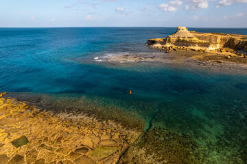 Beautiful beach in Gozo, Malta. Aerial drone view