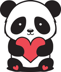 Panda Holding Hearts Cute Panda Clipart Kawaii Panda Vector Panda Stickers EPS