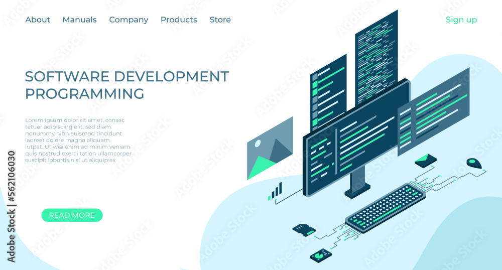 Poster programming web banner. modern flat design isometric concept of technology for banner and website. i