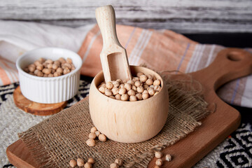 Healthy superfood. Raw chickpeas before cooking. Natural food background. Vegan lifestyle
