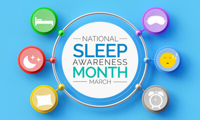 Sleep awareness month is an annual event celebrated each year in March. This is an opportunity to stop and think about your sleeping habits, consider how much they impact your well-being. 3D Rendering