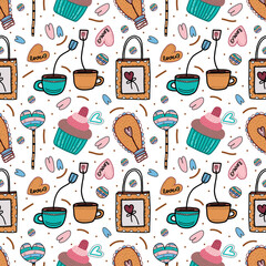 Seamless pattern with design elements for the Valentine s Day holiday. Nice packaging. Vector