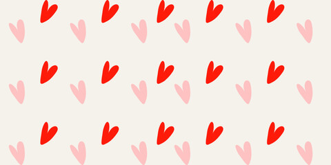 Red love heart seamless pattern illustration. Cute pink hearts background print. Valentine's day holiday backdrop texture. Valentine's day background. Vector EPS 10