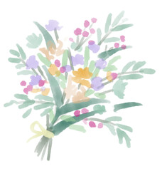 自然な色合いの花束のシンプルな水彩イラスト(透過PNG)