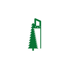 Saw combination with pine tree. Logo design.