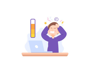 stress level, work pressure, depression, burnout. a worker or employee who is almost at the limit of patience. anger has reached its peak. dizzy businessman. problem. illustration concept design