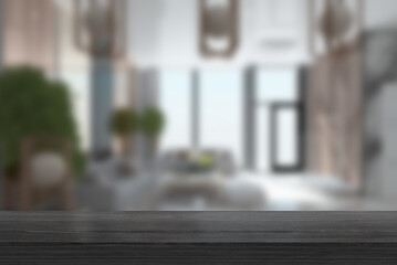 Wooden desktop with blurred background