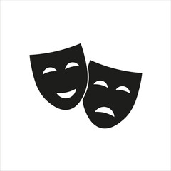 theatrical masks with emotions icon, vector, illustration, symbol on a white background - obrazy, fototapety, plakaty