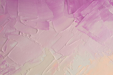 Stucco oil and acrylic smear blot canvas painting wall. Abstract texture pastel pink, lilac, beige color stain brushstroke texture background.