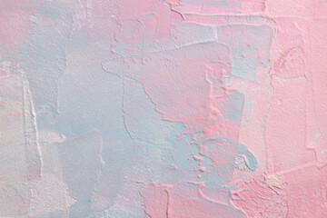 Stucco oil and acrylic smear blot canvas painting wall. Abstract texture pastel pink, blue, beige color stain brushstroke texture background.