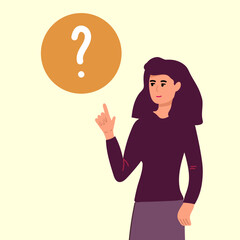 Fototapeta na wymiar woman asks a question Person thinking about question of good investment flat vector illustration. Financial cost, payment concept for banner, website design or landing web page