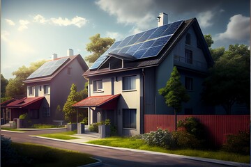 Fototapeta na wymiar Solar panels on residential houses. Generative AI