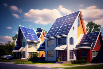 Solar panels on residential houses. Generative AI