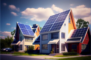 Obraz premium Solar panels on residential houses. Generative AI