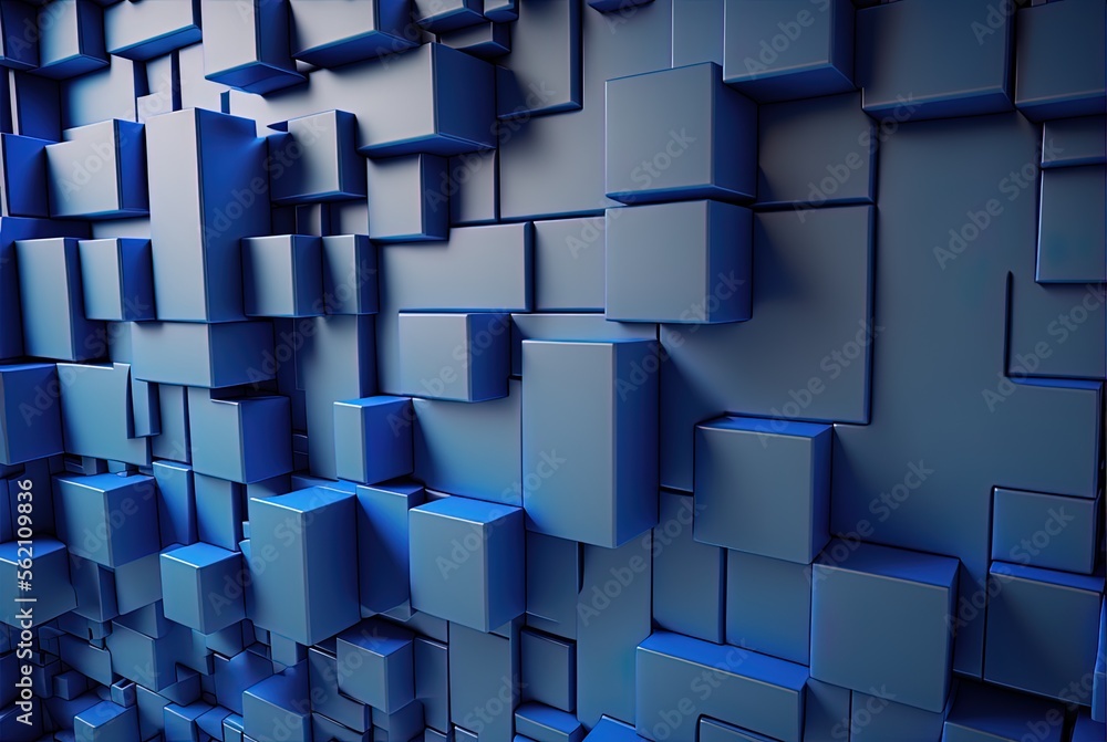 Poster blue blocks connect to form an abstract wallpaper design. creative future use of white space for tex