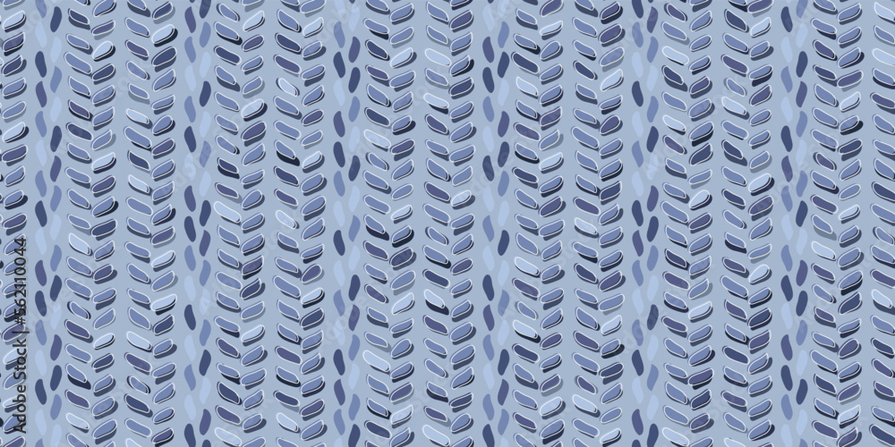 Poster Blue petals repeating in vertical rows. Vector seamless print.