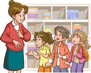 teacher and student teaching in the classroom cartoon vector