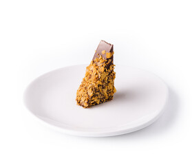 chocolate cake on white plate top view