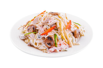 Salad with ham, bell pepper and mushrooms