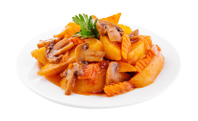 boiled potato with mushrooms and parsley