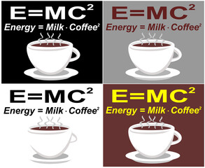 ILLUSTRATION OF A CUP OF COFFEE WRITTEN, EMC2 ENERGY MILK COFFEE2, VECTOR, ART, DRAWING.