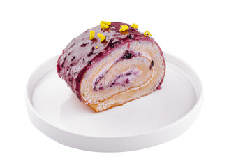 Biscuit or sponge cake roll on plate