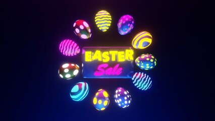 Neon Easter sale poster with lightning eggs