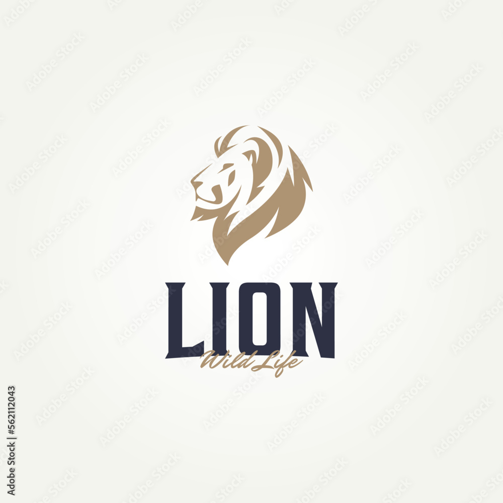 Wall mural minimalist lion golden head wildlife icon label logo template vector illustration design