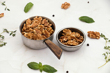 Walnut kernels on background