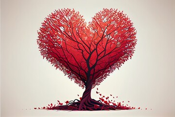 Heart tree. Red heart shaped tree. Valentine background. Love. Valentines day illustration. Generative AI