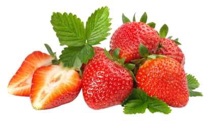 Fresh Strawberries with Leaves - Transparent PNG Background