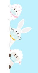 Osterei, Weißer Osterhase & Schaf Maske Banner Vertikal Himmel