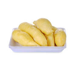 Ripe Durian Fruit in foam tray isolated on transparent background (.PNG)