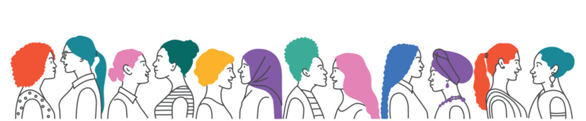 Female diverse faces, different ethnicity and hairstyle.