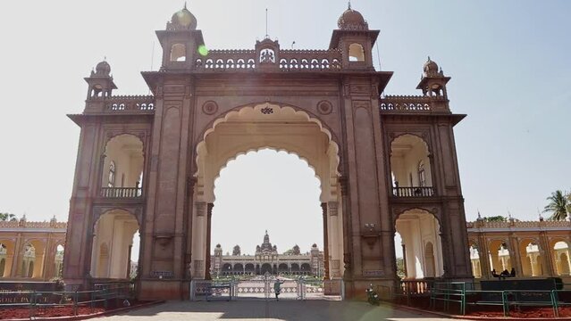 A wide view of empty Mysore Palace or Amba Vilas Palace at mysore