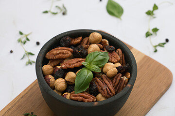 Mixed bowl of nuts and dried fruits