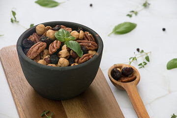 Mixed bowl of nuts and dried fruits