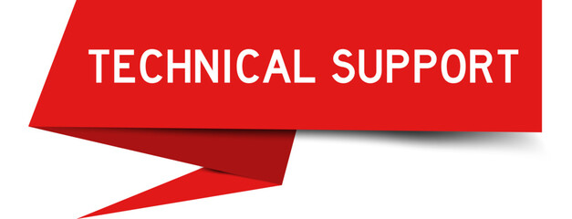 Red color speech banner with word technical support on white background