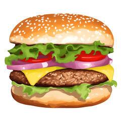 hamburger hand drawn with watercolor painting style illustration