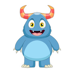 Cute blue monster cartoon illustration. Cute monster cartoon