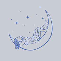 vintage line art people and moon